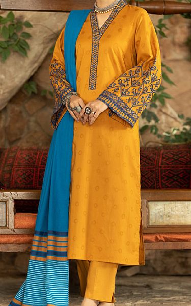 Almirah Mustard Yarn Dyed Suit | Pakistani Winter Dresses- Image 1