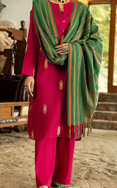 Almirah Hot Pink Dobby Suit | Pakistani Winter Dresses- Image 1