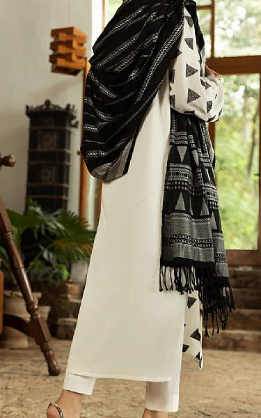 Almirah Off-white/Black Twill Viscose Suit | Pakistani Winter Dresses- Image 2