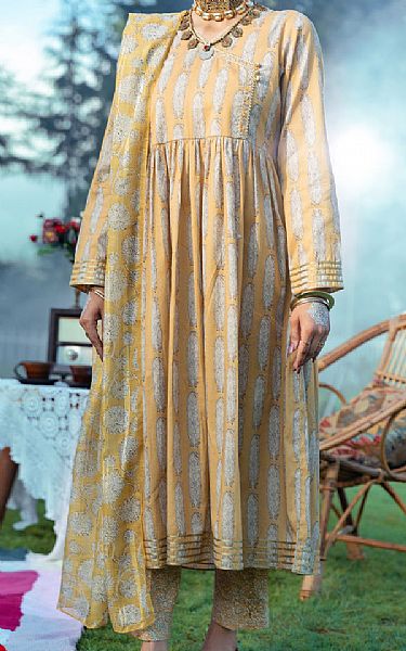 Almirah Sand Gold Cambric Suit | Pakistani Winter Dresses- Image 1