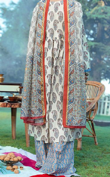Almirah Ivory/Blue Cambric Suit | Pakistani Winter Dresses- Image 2