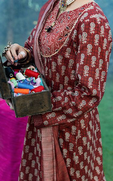 Almirah Maroon Cambric Suit | Pakistani Winter Dresses- Image 2