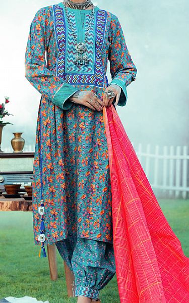 Almirah Dark Turquoise Jacquard Suit | Pakistani Winter Dresses- Image 1