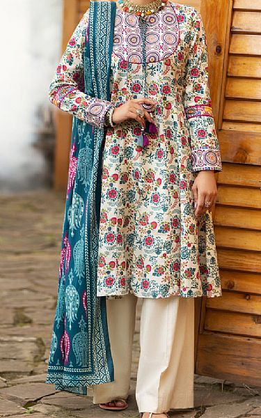 Almirah Off-white Cambric Suit (2 Pcs) | Pakistani Winter Dresses- Image 1
