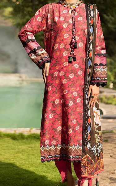 Almirah Pastel Red Cambric Suit (2 Pcs) | Pakistani Winter Dresses- Image 1