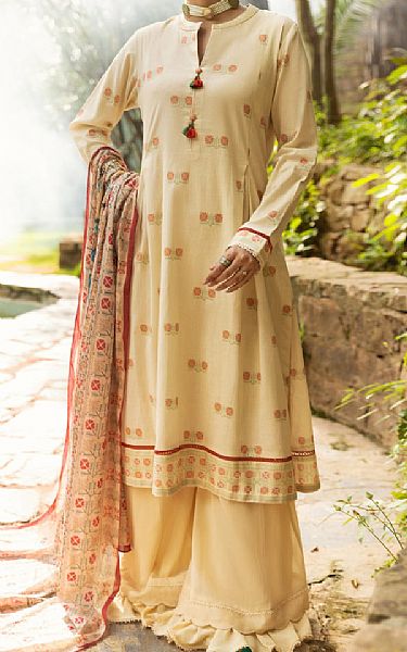 Almirah Cream Cambric Suit (2 Pcs) | Pakistani Winter Dresses- Image 1