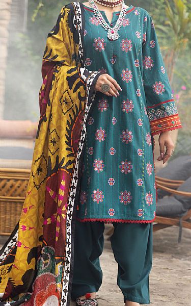 Almirah Teal Cambric Suit (2 Pcs) | Pakistani Winter Dresses- Image 1