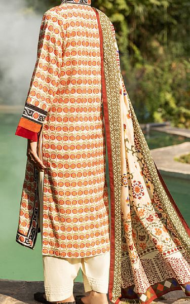 Almirah Ivory/Orange Cambric Suit (2 Pcs) | Pakistani Winter Dresses- Image 2