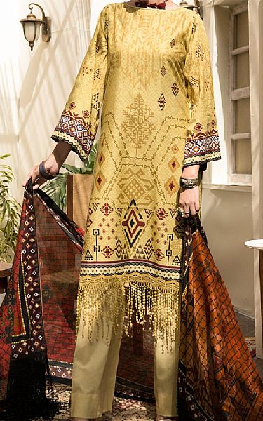 Almirah Light Golden Cambric Suit (2 Pcs) | Pakistani Dresses in USA- Image 1
