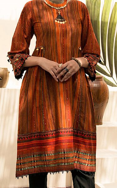 Almirah Safety Orange Cambric Suit (2 Pcs) | Pakistani Dresses in USA- Image 2