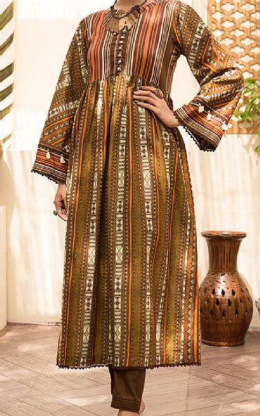 Almirah Golden Brown Cambric Suit (2 Pcs) | Pakistani Dresses in USA- Image 1
