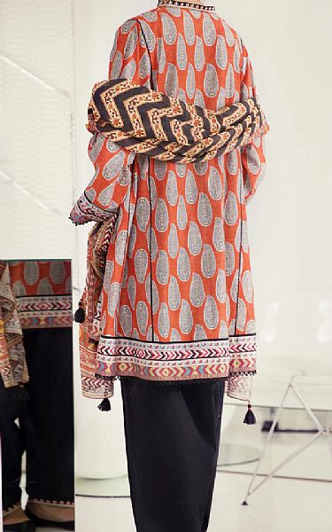 Almirah Bright Orange/Light Grey Lawn Suit | Pakistani Dresses in USA- Image 2