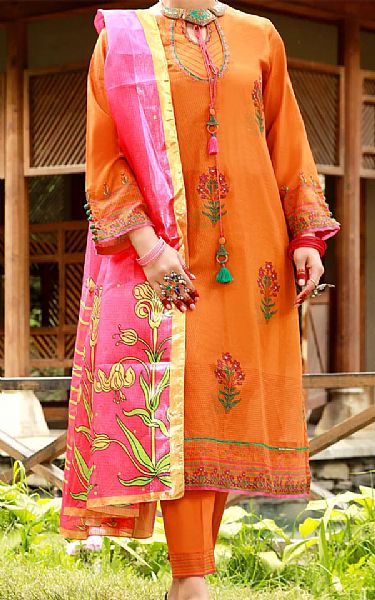 Almirah Safety Orange Lawn Suit | Pakistani Dresses in USA- Image 1
