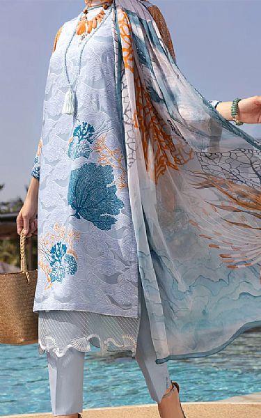 Almirah Baby Blue Silk Suit | Pakistani Embroidered Chiffon Dresses- Image 1