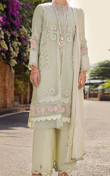Almirah Tea Green Organza Suit | Pakistani Embroidered Chiffon Dresses- Image 1