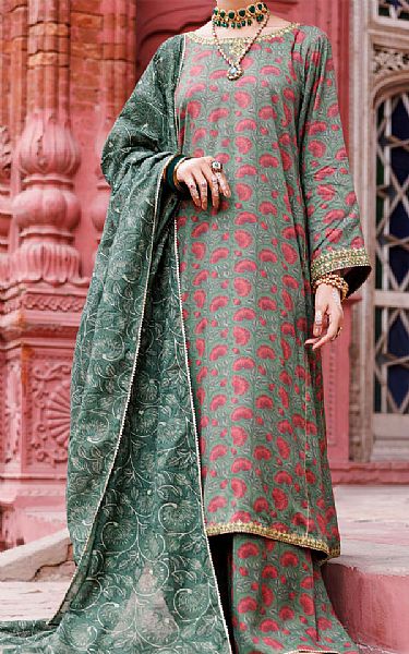 Almirah Sage Green Maple Silk Suit | Pakistani Winter Dresses in USA- Image 1