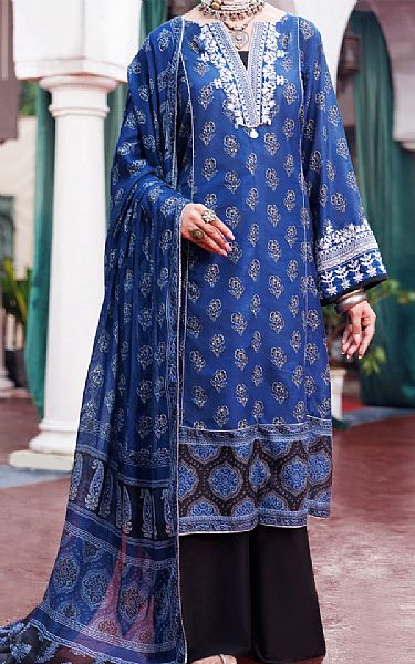 Almirah Royal Blue Cambric Suit | Pakistani Winter Dresses in USA- Image 1