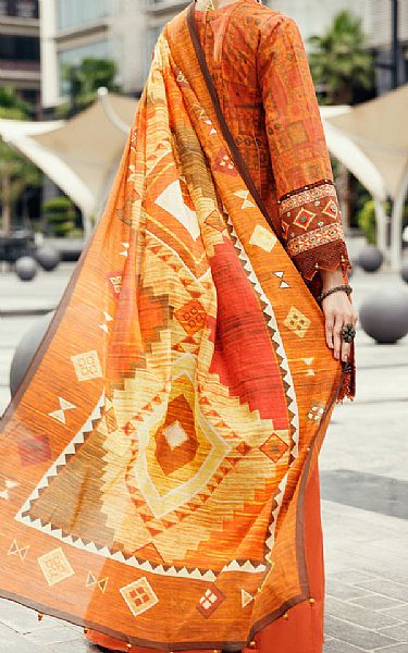 Almirah Shocking Orange Cambric Suit (2 pcs) | Pakistani Winter Dresses in USA- Image 2