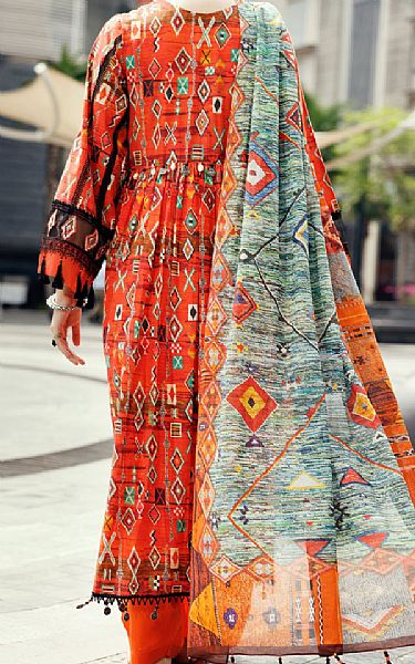 Almirah Orange Cambric Suit (2 pcs) | Pakistani Winter Dresses in USA- Image 2