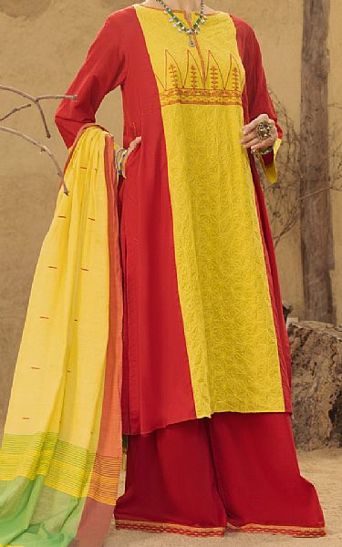 Almirah Red/Yellow Lawn Suit | Pakistani Lawn Suits- Image 1