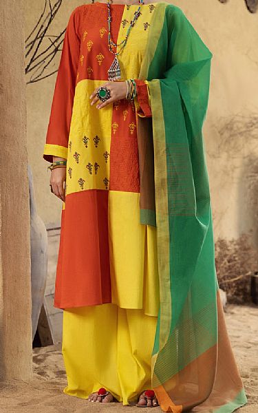 Almirah Orange/Yellow Lawn Suit | Pakistani Lawn Dress in USA- Image 1