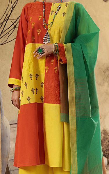Almirah Orange/Yellow Lawn Suit | Pakistani Lawn Suits- Image 2