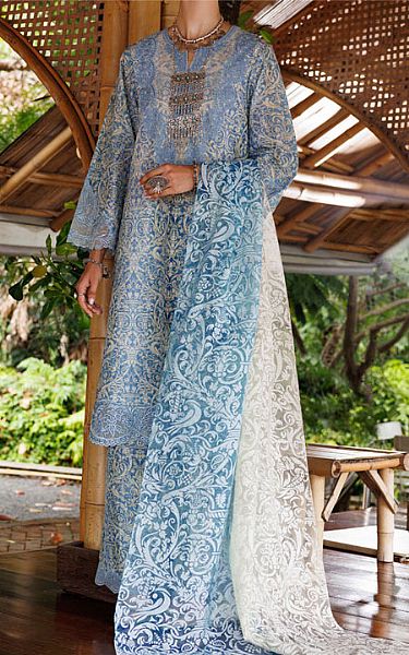 Almirah White/Blue Lawn Suit | Pakistani Lawn Dress in USA- Image 1