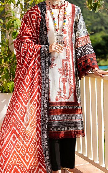 Almirah White/Red Lawn Suit | Pakistani Lawn Dress in USA- Image 1