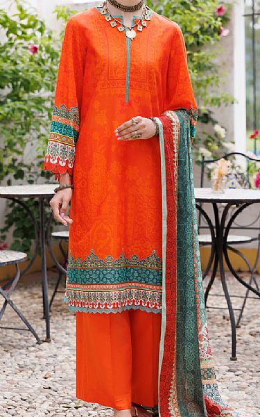 Almirah Bright Orange Lawn Suit | Pakistani Lawn Dress in USA- Image 1