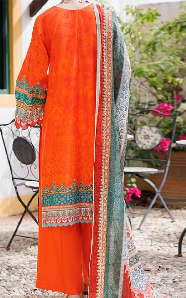 Almirah Bright Orange Lawn Suit | Pakistani Lawn Dress in USA- Image 2