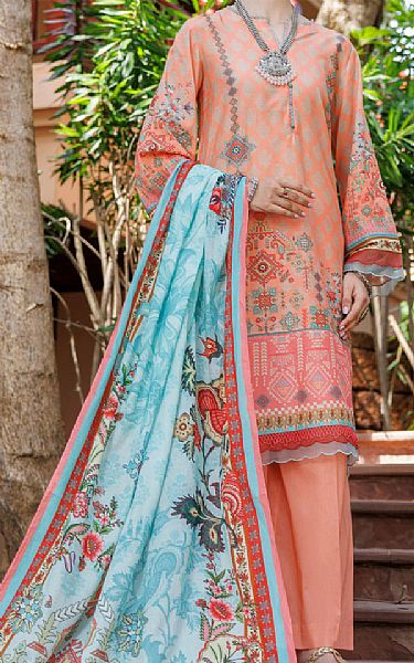 Almirah Peach Lawn Suit | Pakistani Lawn Dress in USA- Image 1