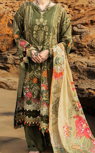 Almirah Army Green Lawn Suit | Pakistani Lawn Dress in USA- Image 1