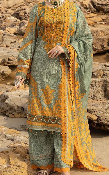 Almirah Green Lawn Suit | Pakistani Lawn Dress in USA- Image 1