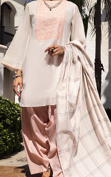 Almirah Ivory/Pink Yarn Dyed Suit | Pakistani Lawn Suits- Image 1