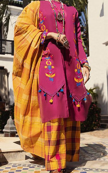 Almirah Magenta/Mustard Yarn Dyed Suit | Pakistani Lawn Suits- Image 1