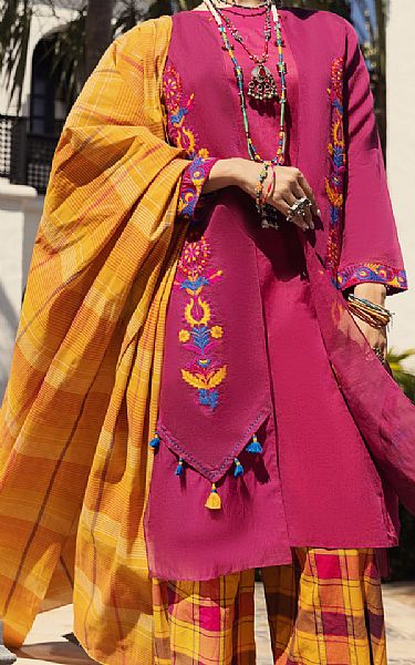Almirah Magenta/Mustard Yarn Dyed Suit | Pakistani Lawn Suits- Image 2