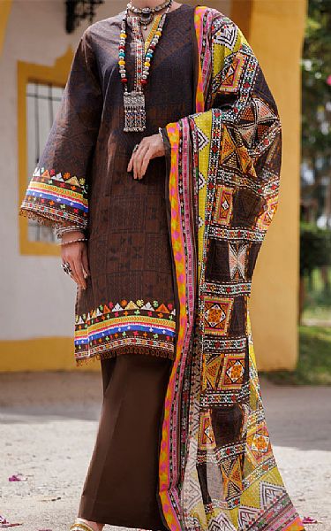 Almirah Brown Lawn Suit (2 Pcs) | Pakistani Lawn Dress in USA- Image 1