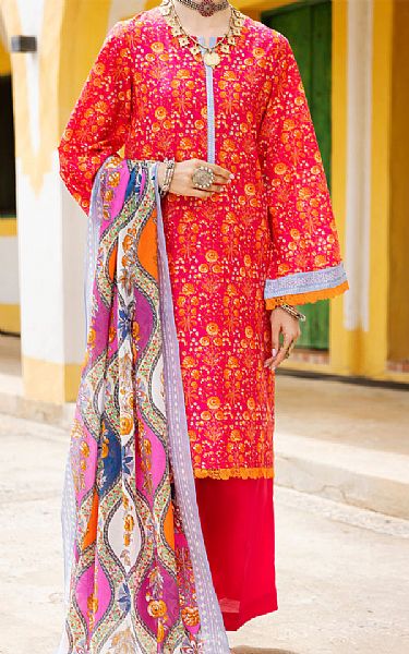Almirah Ruby Red Lawn Suit (2 Pcs) | Pakistani Lawn Dress in USA- Image 1