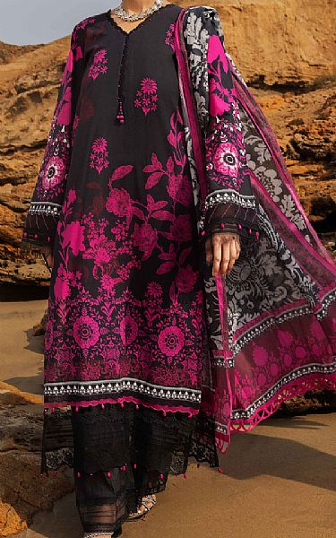Almirah Black/Magenta Lawn Suit (2 Pcs) | Pakistani Lawn Dress in USA- Image 1