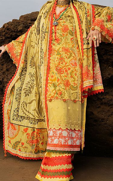 Almirah Sand Gold Lawn Suit (2 Pcs) | Pakistani Lawn Dress in USA- Image 1