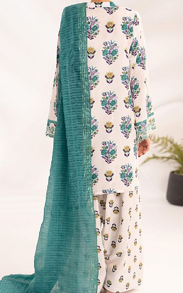Almirah Off White/Viridian Green Lawn Suit | Pakistani Lawn Dress in USA- Image 2