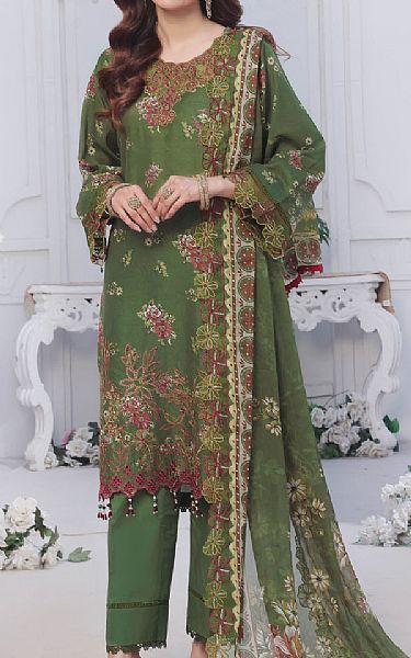 Al Zohaib Green Lawn Suit | Pakistani Lawn Dress in USA- Image 1