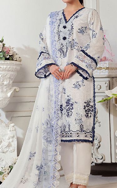 Al Zohaib White/Blue Lawn Suit | Pakistani Lawn Dress in USA- Image 1
