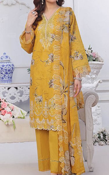 Al Zohaib Mustard Lawn Suit | Pakistani Lawn Dress in USA- Image 1