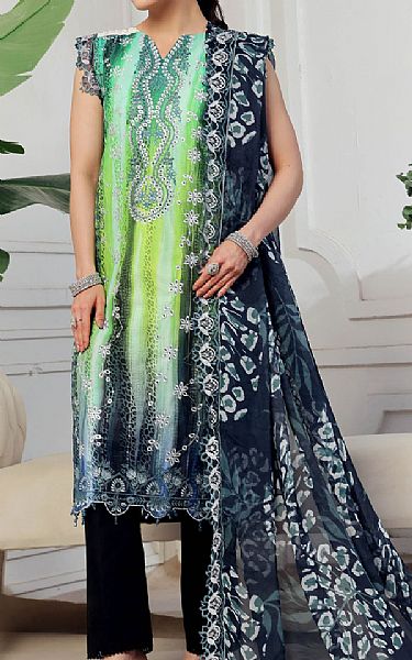 Al Zohaib Navy/Green Lawn Suit | Pakistani Lawn Dress in USA- Image 1