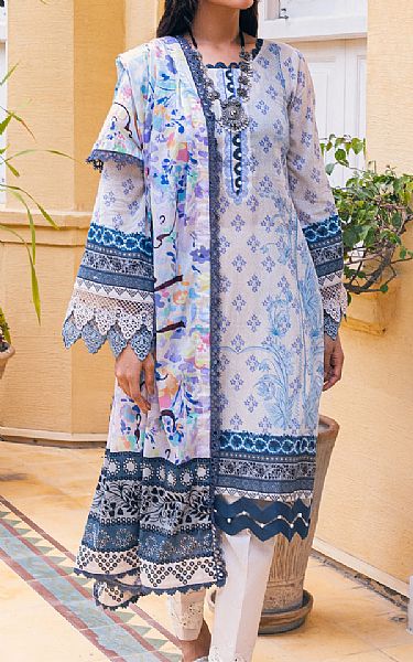 Al Zohaib Cornflower Blue Cambric Suit | Pakistani Lawn Suits- Image 1