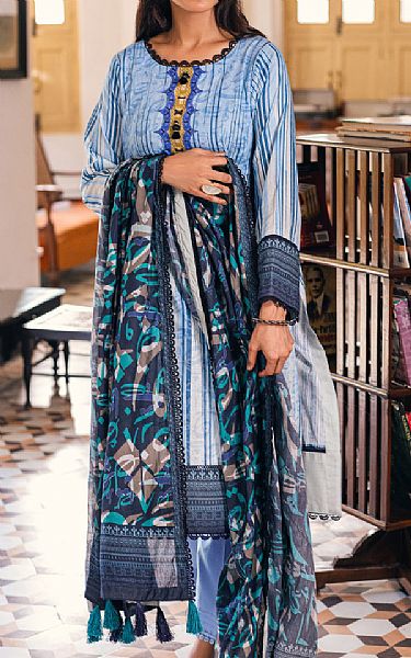 Al Zohaib Baby Blue Cambric Suit | Pakistani Lawn Suits- Image 1