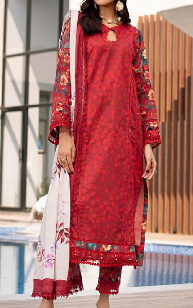 Al Zohaib Cornell Red Orange Lawn Suit | Pakistani Lawn Dress in USA- Image 1