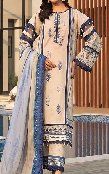 Al Zohaib Ivory Lawn Suit | Pakistani Lawn Dress in USA- Image 1
