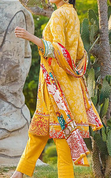 Al Zohaib Golden Yellow Cambric Suit | Pakistani Dresses in USA- Image 2